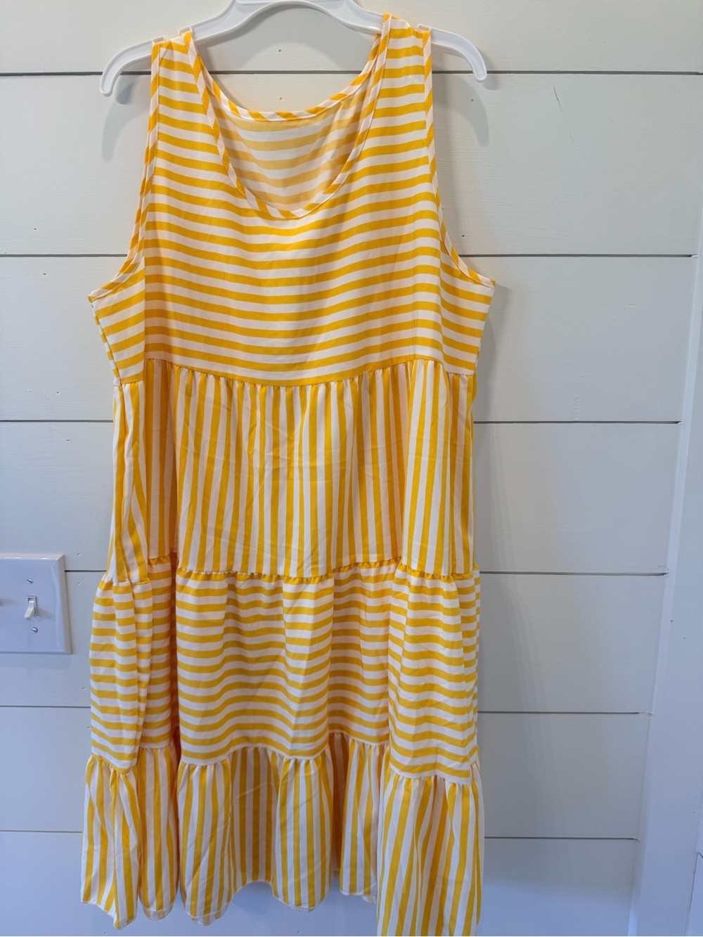 SHEIN Yellow & White Striped Tiered Sleeveless Dress